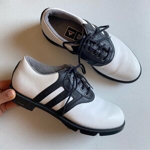 Adidas Men’s Size 6.5 White & Black Genuine Leather Lace-up Athletic Golf Cleats